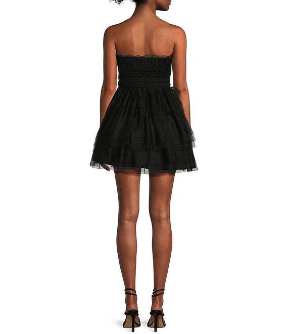 City Vibe Solid Strapless Bow Front Tiered Dress Product Image