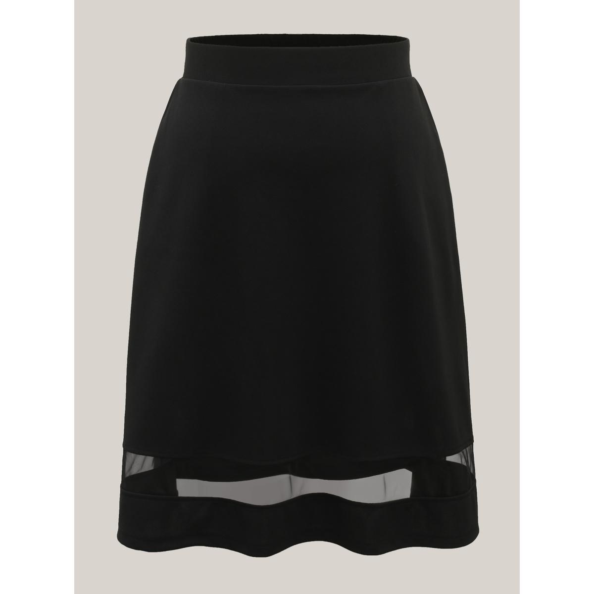 Plus Size Sheer Hem Flared Plain Midi Skirt Women Black Formal See through Bodycon Low stretch Slanted pocket Party Skirts BloomChic 12/L Product Image