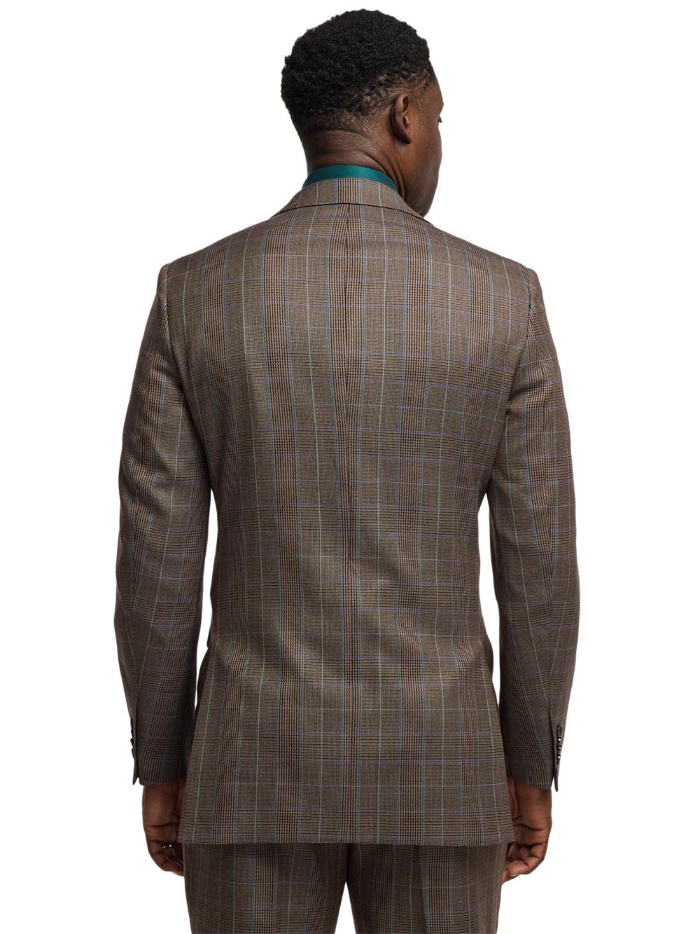 Wool Blend Plaid Single Breasted Notch Lapel Suit Jacket - Brown/blue Product Image