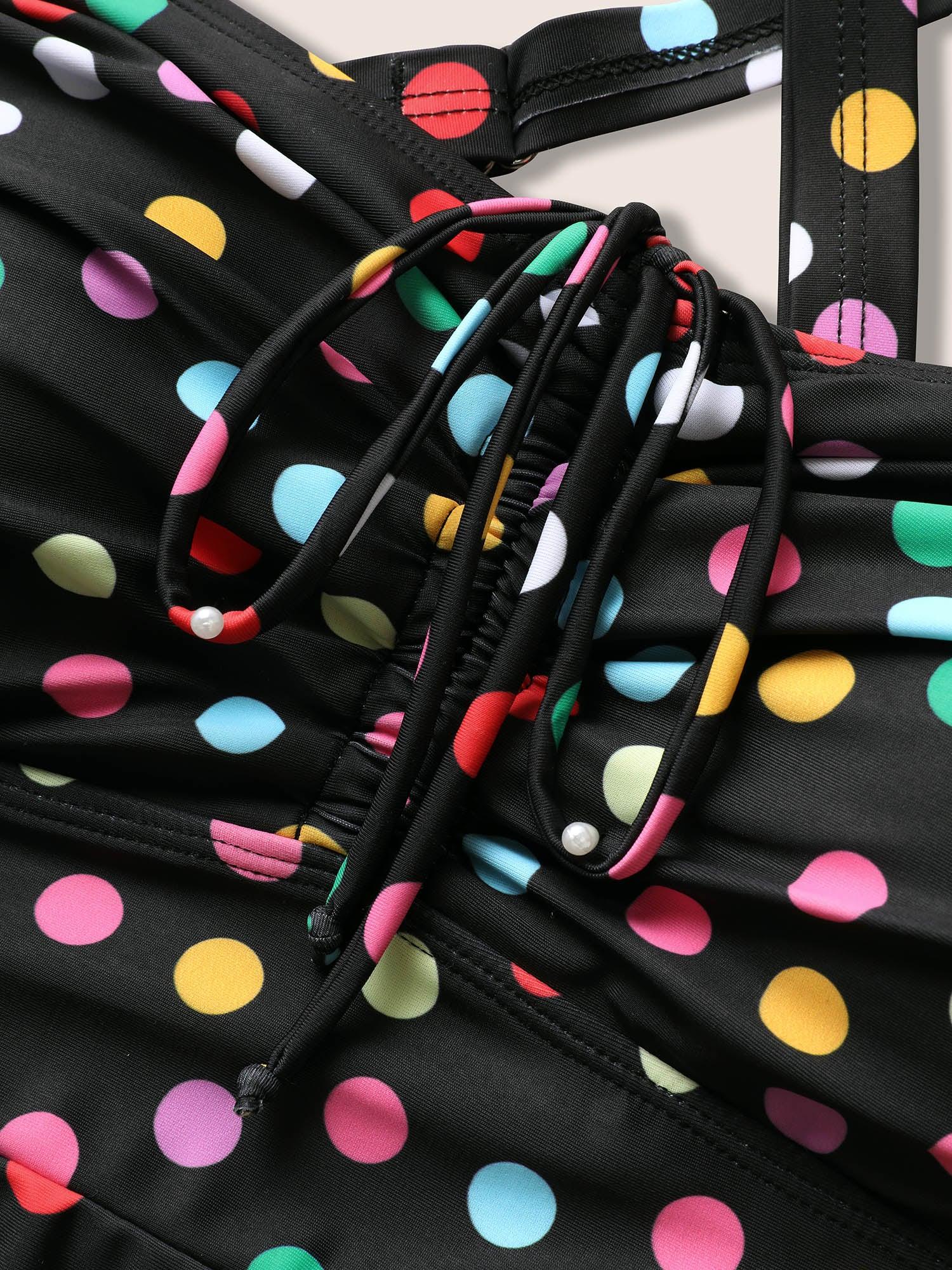 Colored Polka Dot Ties Ruched One Piece Swimsuit Female Product Image