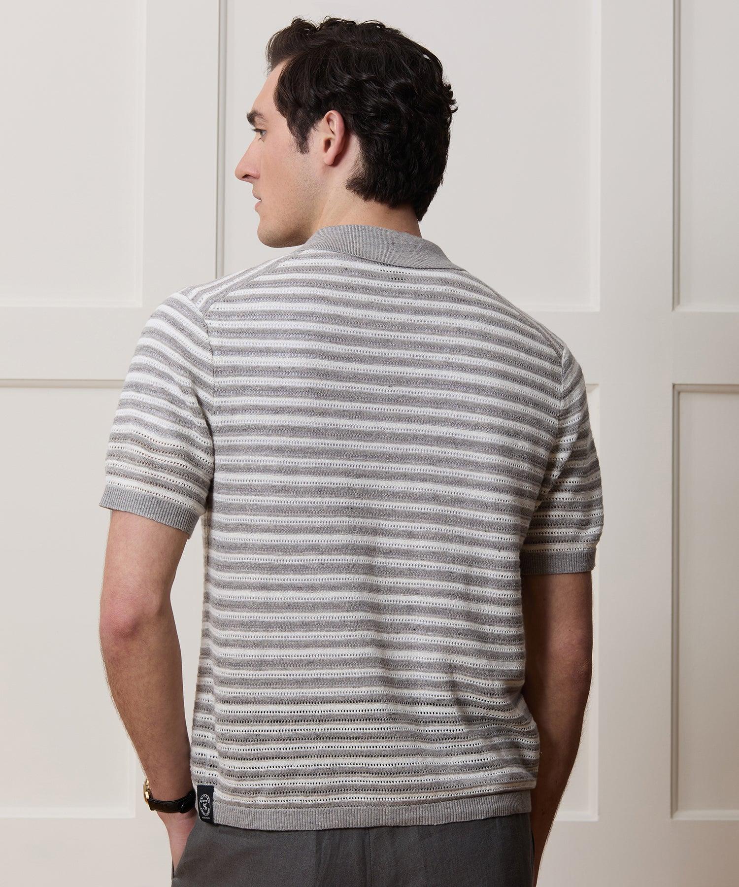 Cropped Pointelle Linen Sweater Polo Product Image