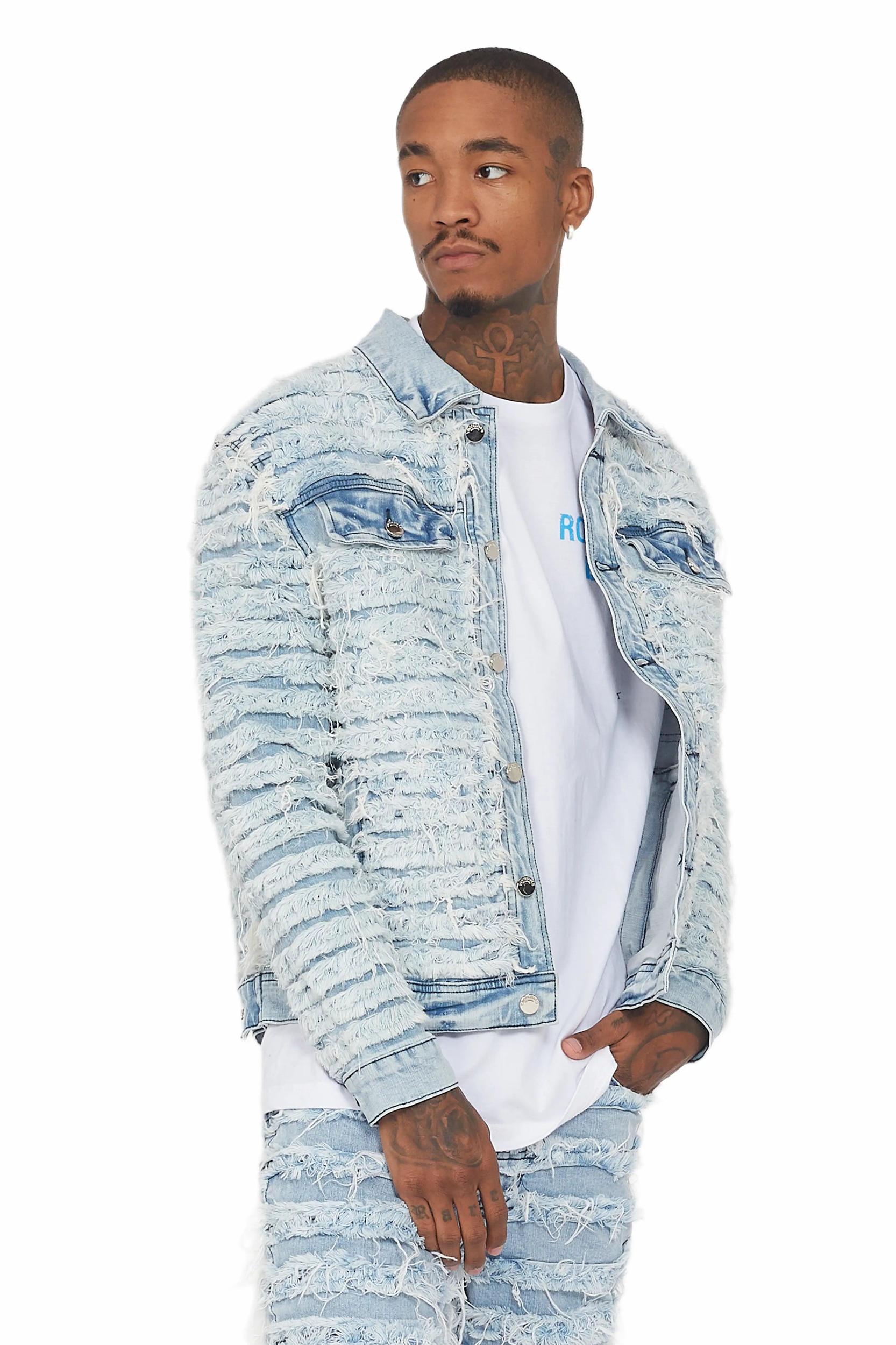 Ayan Blue Distressed Denim Jacket Male Product Image