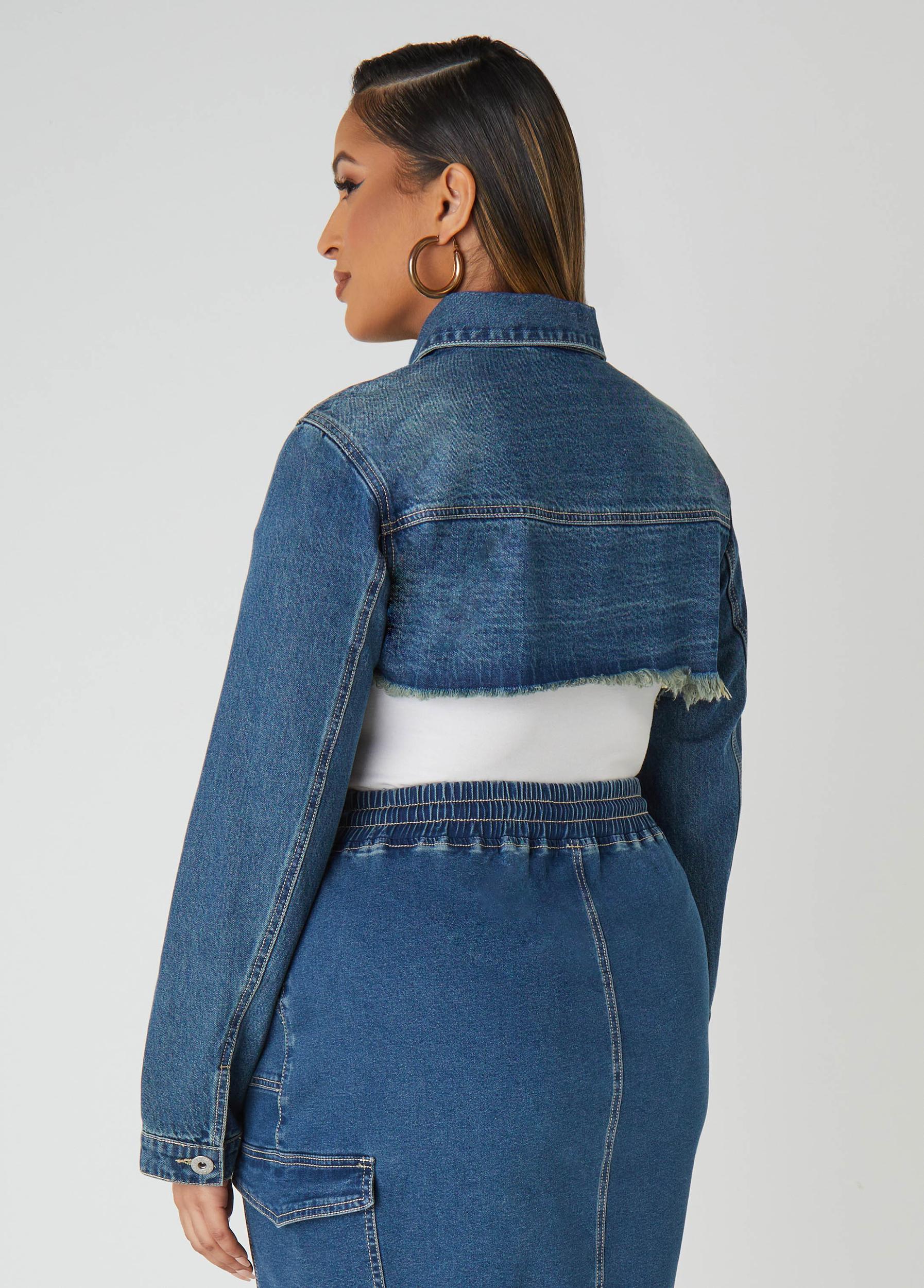 Cropped Fray Trimmed Denim Jacket Product Image