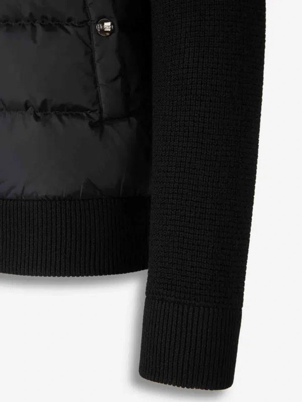 HERNO Padded Bomber Jacket With Wool Sleeves Clothing In Black Product Image