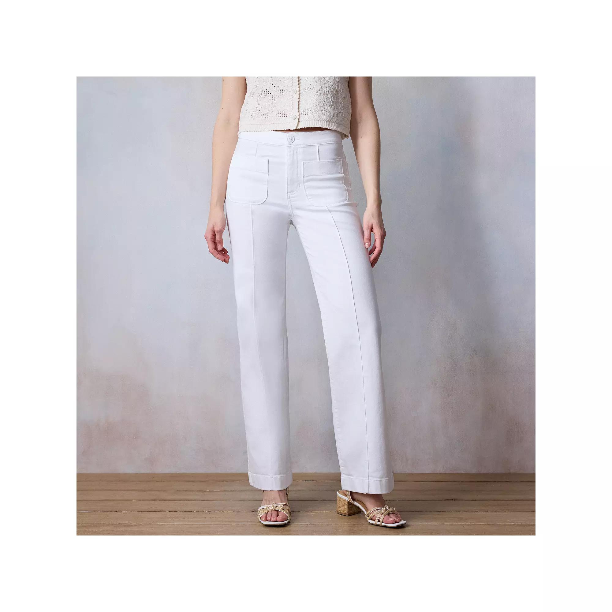 Womens LC Lauren Conrad Super High-Waisted Wide Leg Trouser Jeans Grey White Product Image