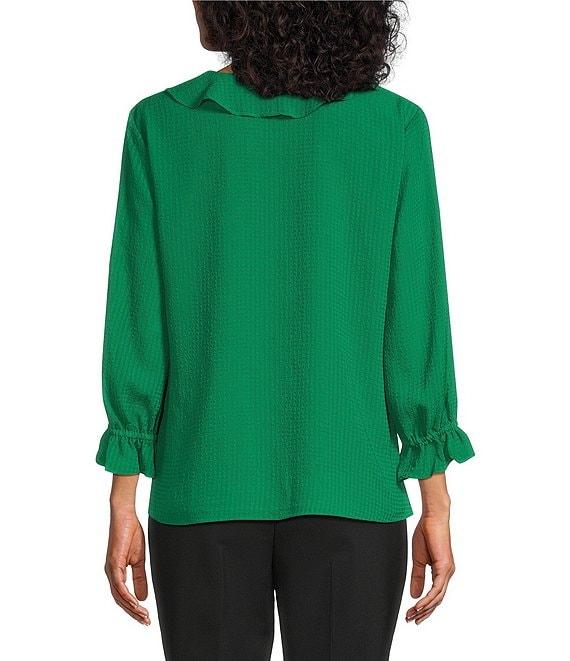 Investments Petite Size Riley Woven Cascading Ruffle V-Neck 3/4 Sleeve Top Product Image