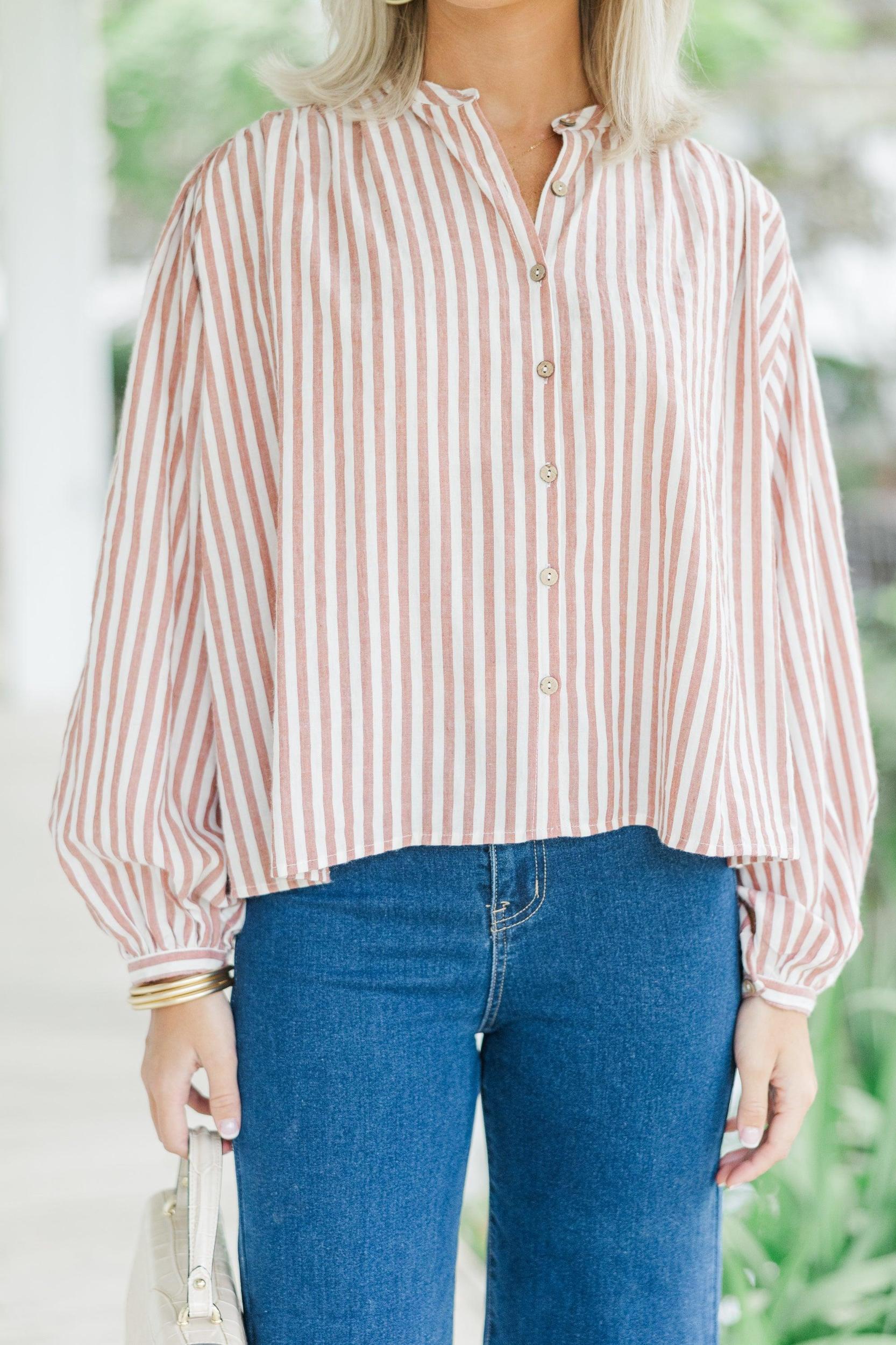 Make It Happen Rust Orange Striped Blouse Female Product Image