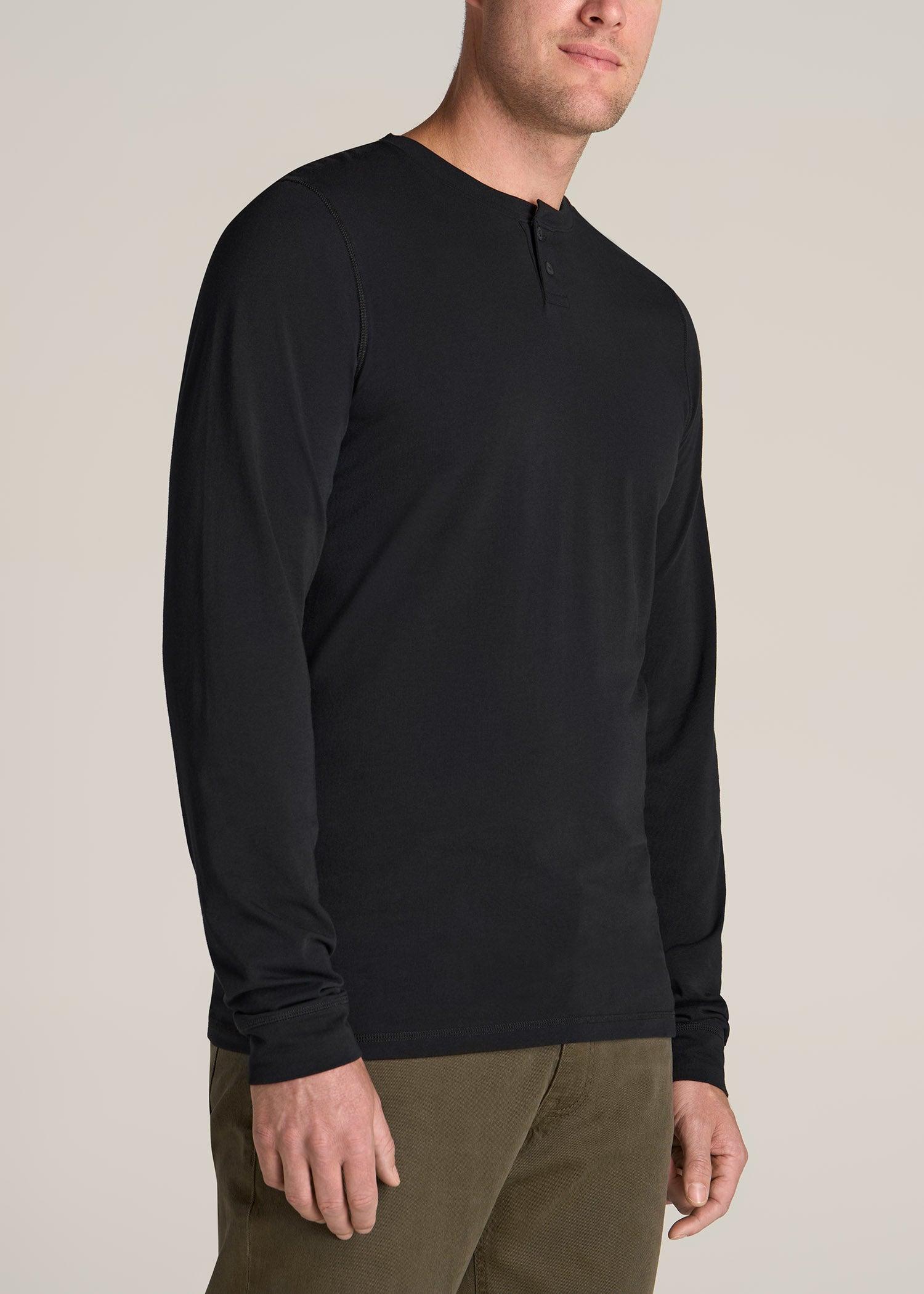Pima Stretch Knit Henley Shirt for Tall Men in Black Male Product Image