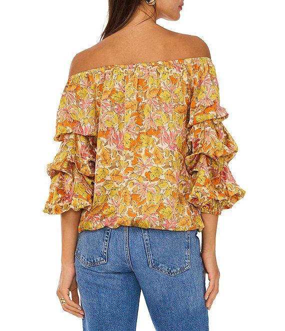 Vince Camuto Satin Printed Off-The-Shoulder 3/4 Bubble Sleeve Blouse Product Image