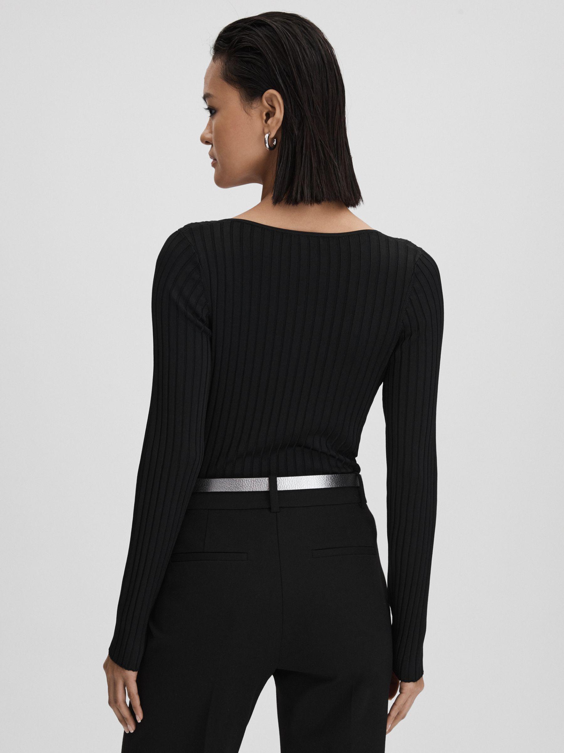Ribbed Open Collar Top in Black Product Image