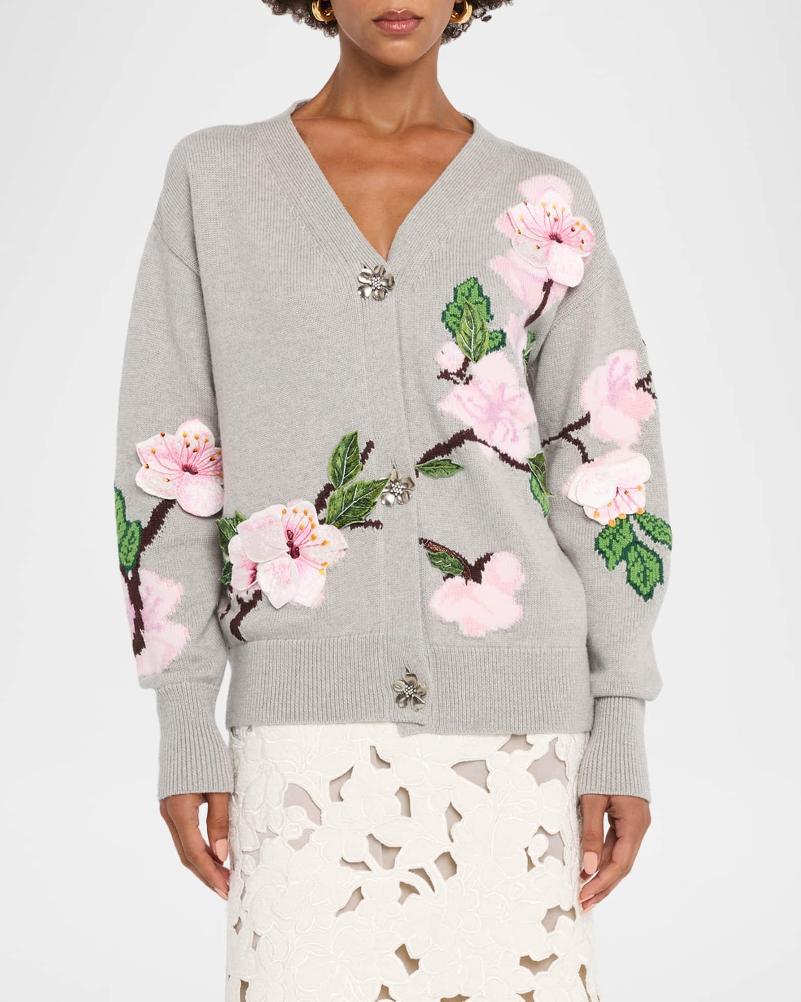 Cherry Blossom Jacquard V-Neck Cardigan Product Image