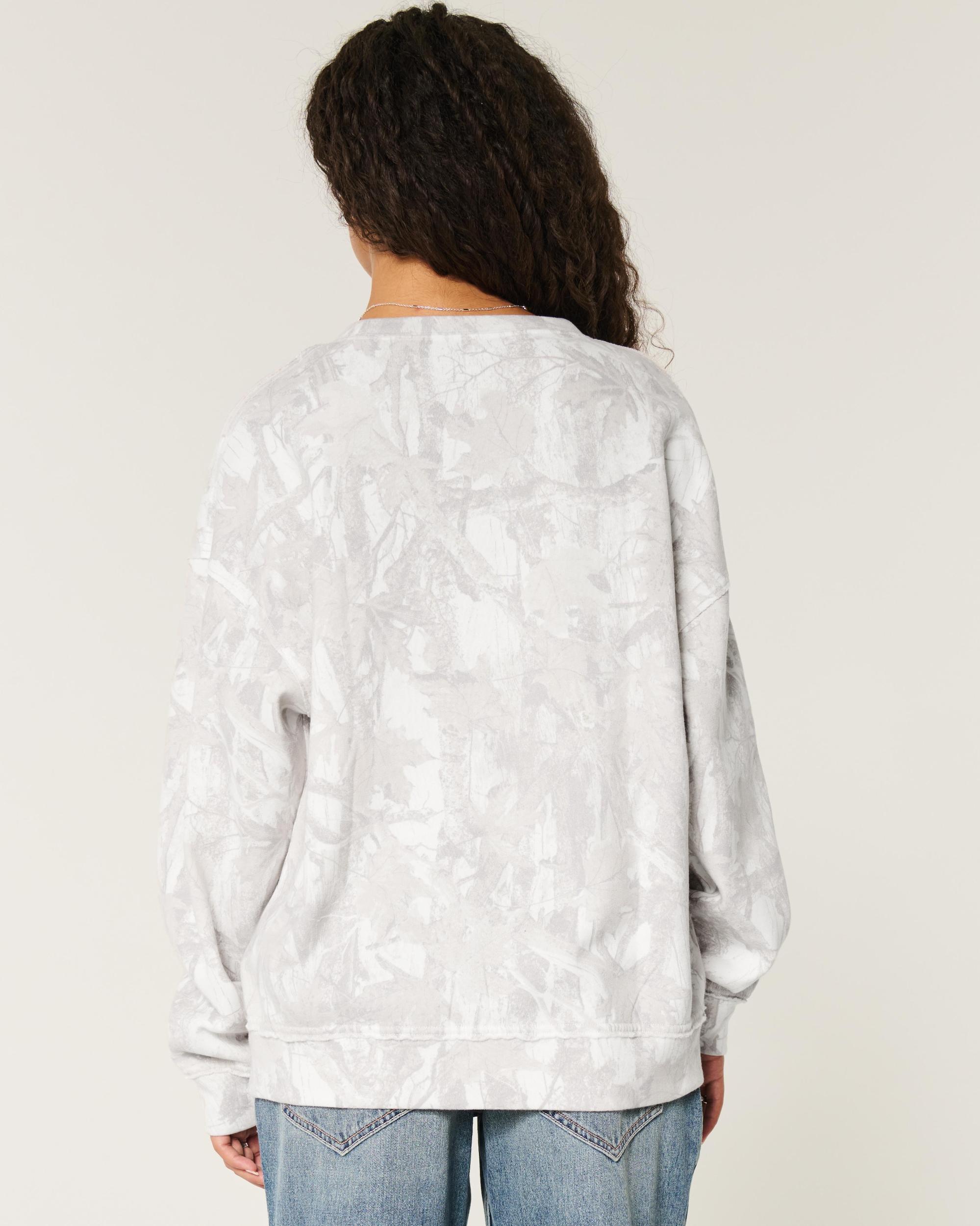 Oversized Camo Number Graphic Notch-Neck Sweatshirt Product Image