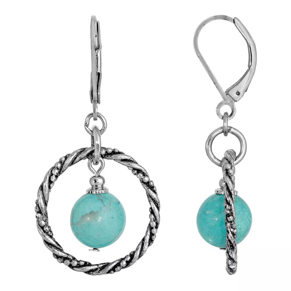 1928 Gold Tone Robital Stone Orbital Drop Earrings, Women's, Blue Product Image