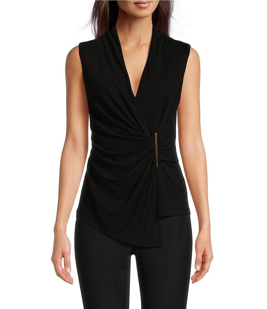 Donna Karan Stretch Surplice V-Neckline Sleeveless Top Product Image