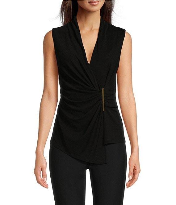 Donna Karan Stretch Surplice V-Neckline Sleeveless Top Product Image