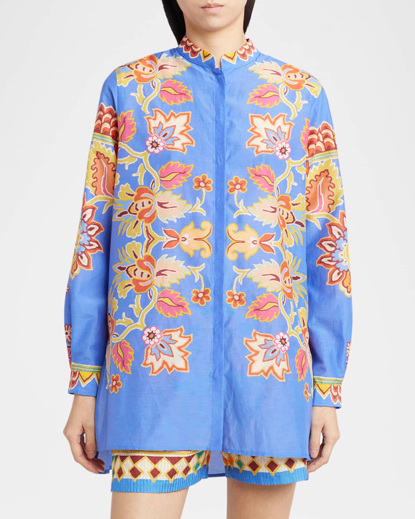 Blue Bouquet Voile Tunic Blouse Product Image