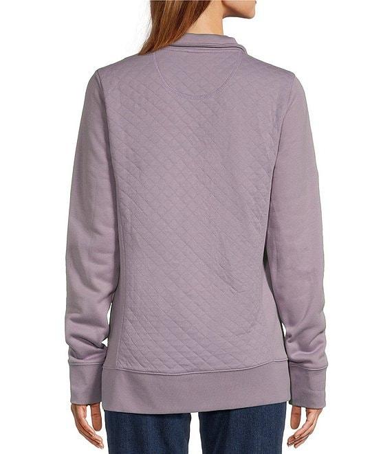 L.L.Bean Quilted Knit Stand Collar Long Sleeve Kangaroo Pocket Quarter-Zip Pullover Top Product Image