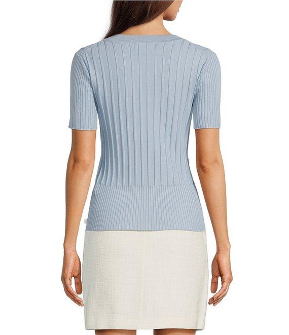 KARL LAGERFELD PARIS Knit Round Neck Short Sleeve Sweater Product Image