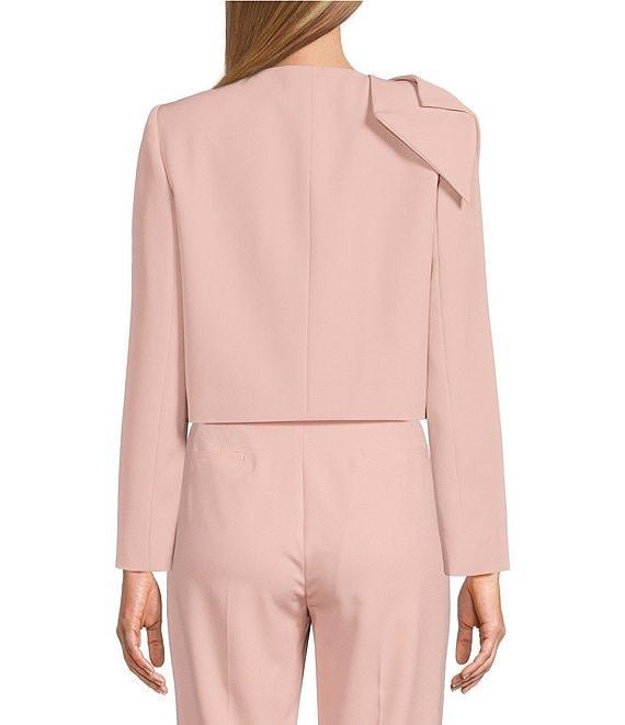 Preston & York Brittani Crepe Oversized Bow Front Crew Neck Long Sleeve Snap Front Coordinating Jacket Product Image