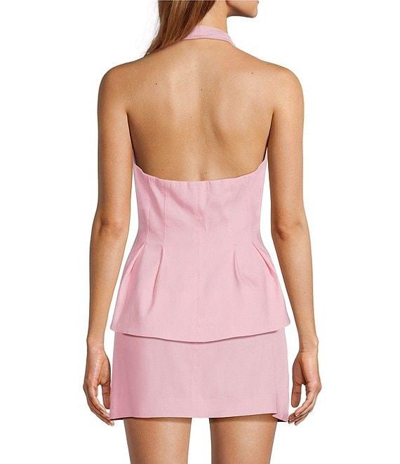 Antonio Melani Danielle Stretch Button Front Sleeveless Halter V-Neckline Peplum Vest Product Image