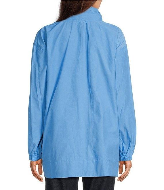 Eileen Fisher Petite Size Organic Cotton Blend Stand Collar Long Sleeve Hidden Hood Coat Product Image