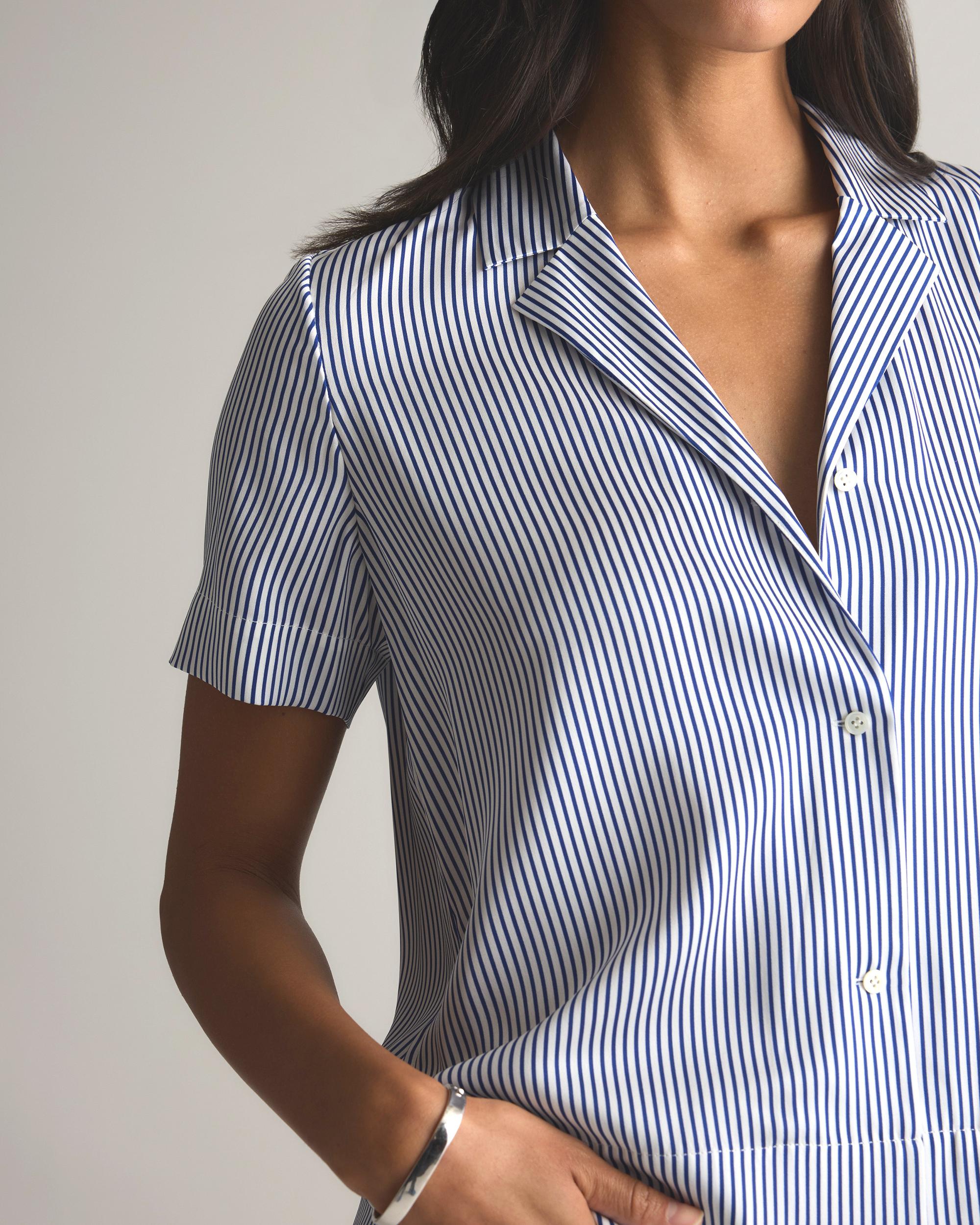 Quince | Women's Washable Stretch Silk Short Sleeve Notch Collar Blouse Mulberry Silk Product Image