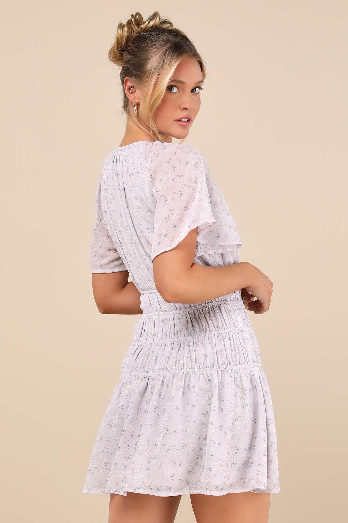 Chrislyn Light Lavender Floral Flutter Sleeve Mini Dress Product Image