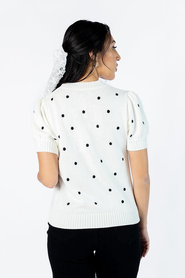 Polka Dot Daydreams Ivory and Black Short Sleeve Sweater FINAL SALE Product Image
