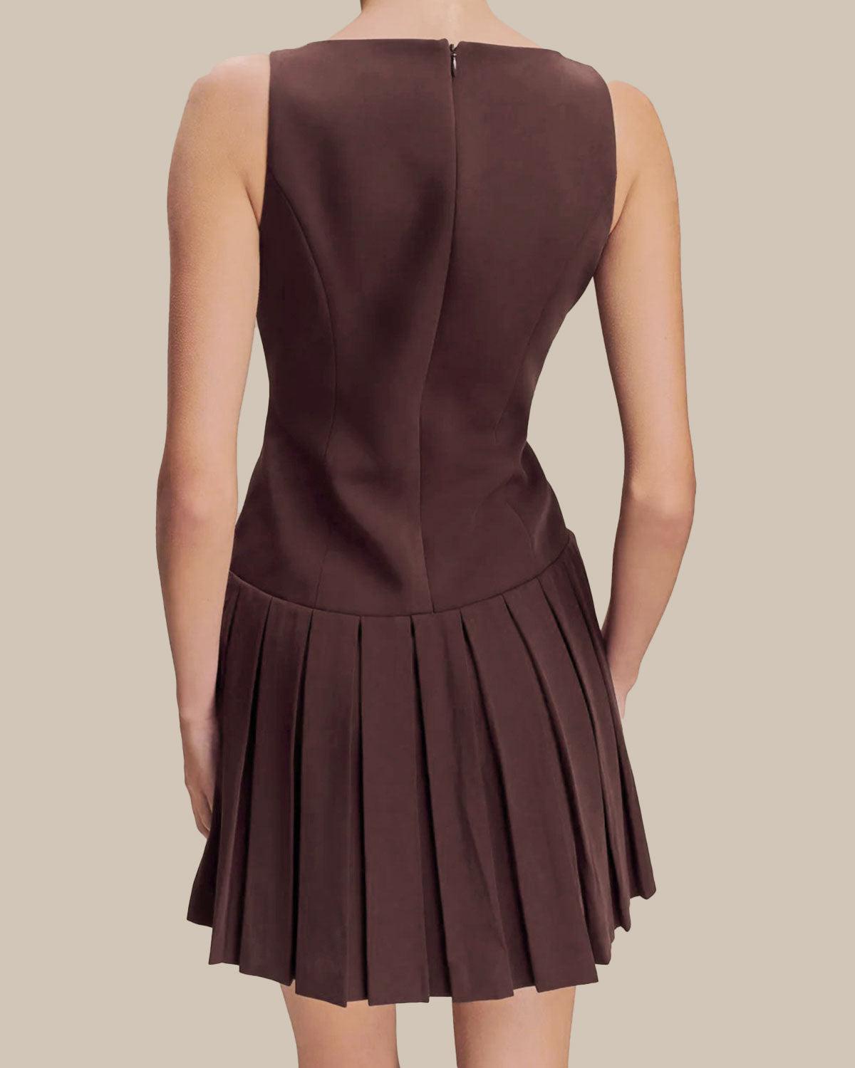 Wine Red Boat Neck Sleeveless Mini Dress Product Image