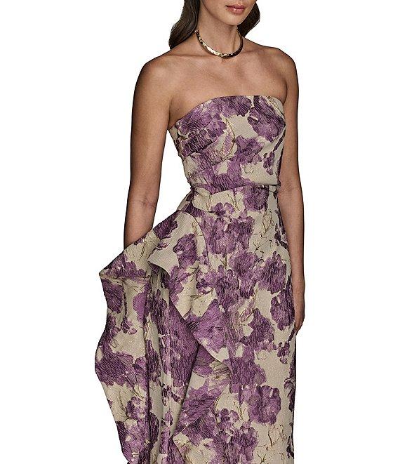 Donna Karan Floral Brocade Strapless Dress Product Image