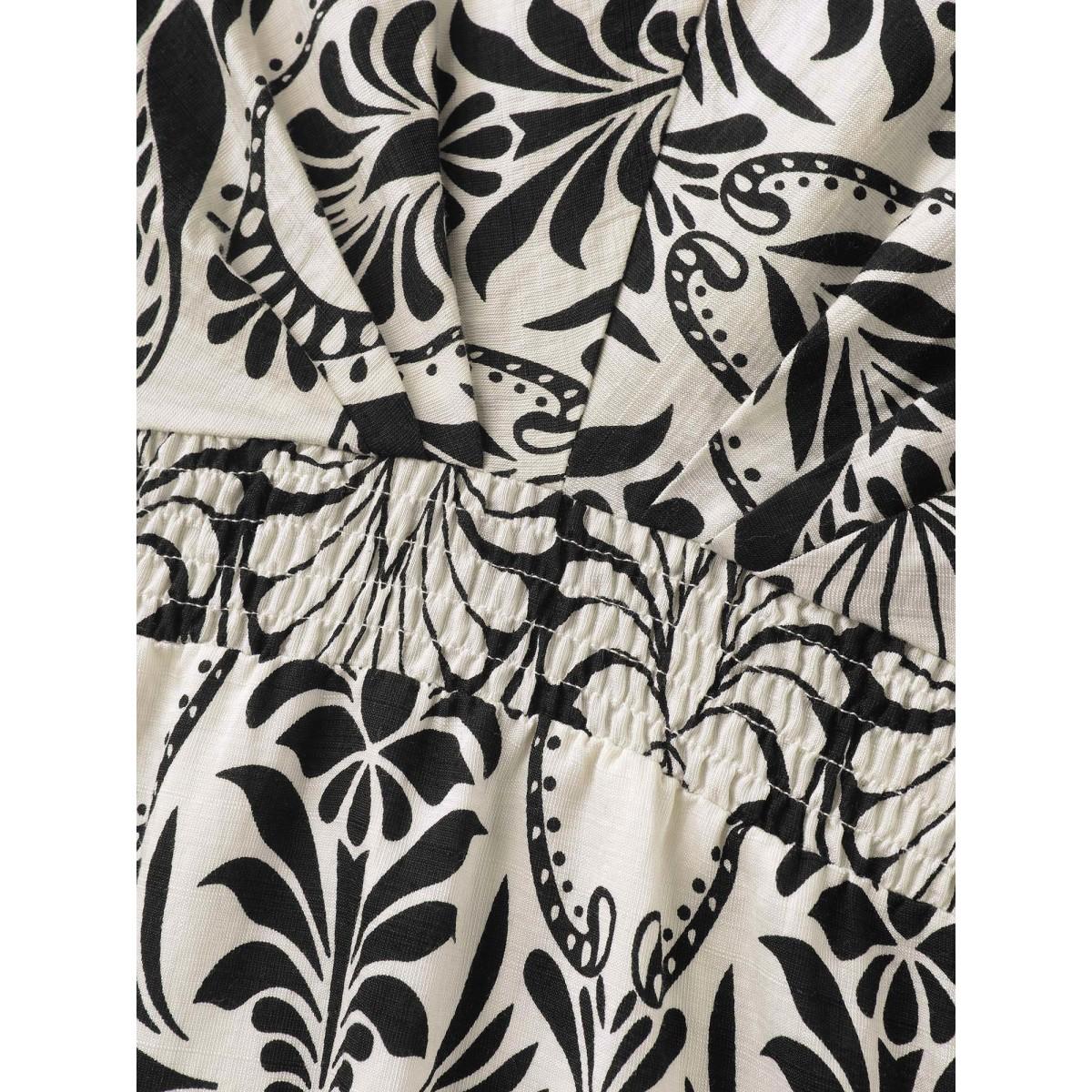 Plus Size Floral Print Shirred Waist Midi Dress Black Women Shirred V-neck Short sleeve Curvy BloomChic 18-20/2X Product Image