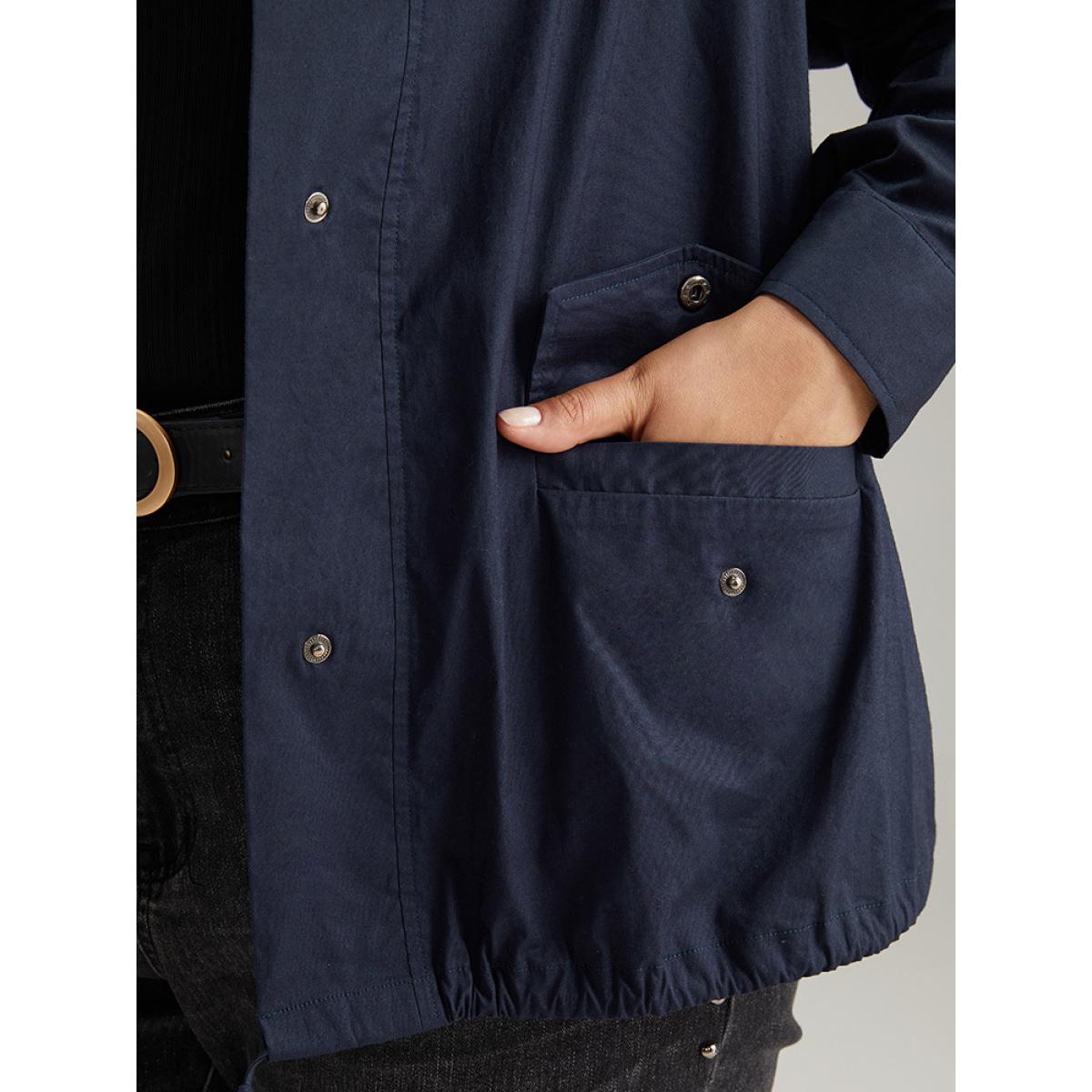 Plus Size Cotton Button Fly Drawstring Hem Coat Women Indigo Casual Plain Ladies Everyday Winter Coats BloomChic 28/5X Product Image