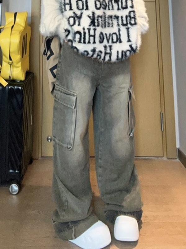 Big Pocket Turned Waist Cargo Jeans Product Image