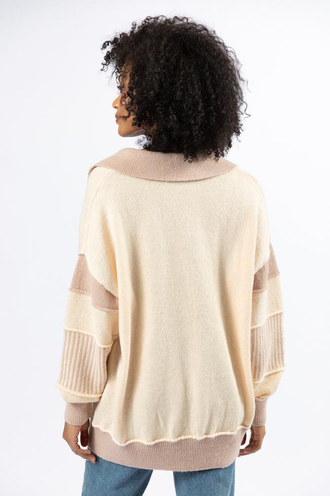 Think About It Cream and Mauve Collared Oversized Sweater Product Image
