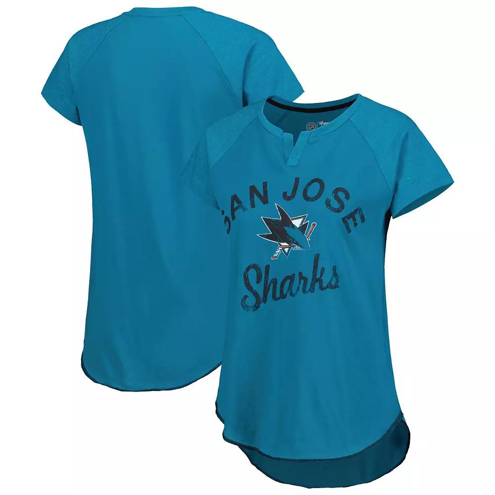 Women's Starter Teal San Jose Sharks Grand Slam Raglan Notch Neck T-Shirt, Size: Medium, Sks Blue Product Image