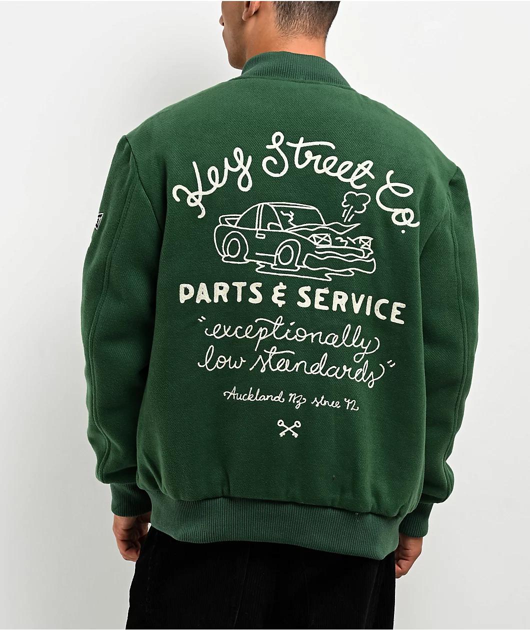 Key Street Parts & Service Green Varsity Jacket Product Image