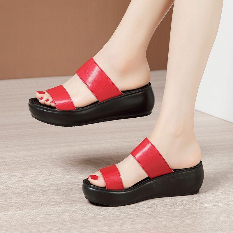 Platform Wedge-Heel Slide Sandals Product Image