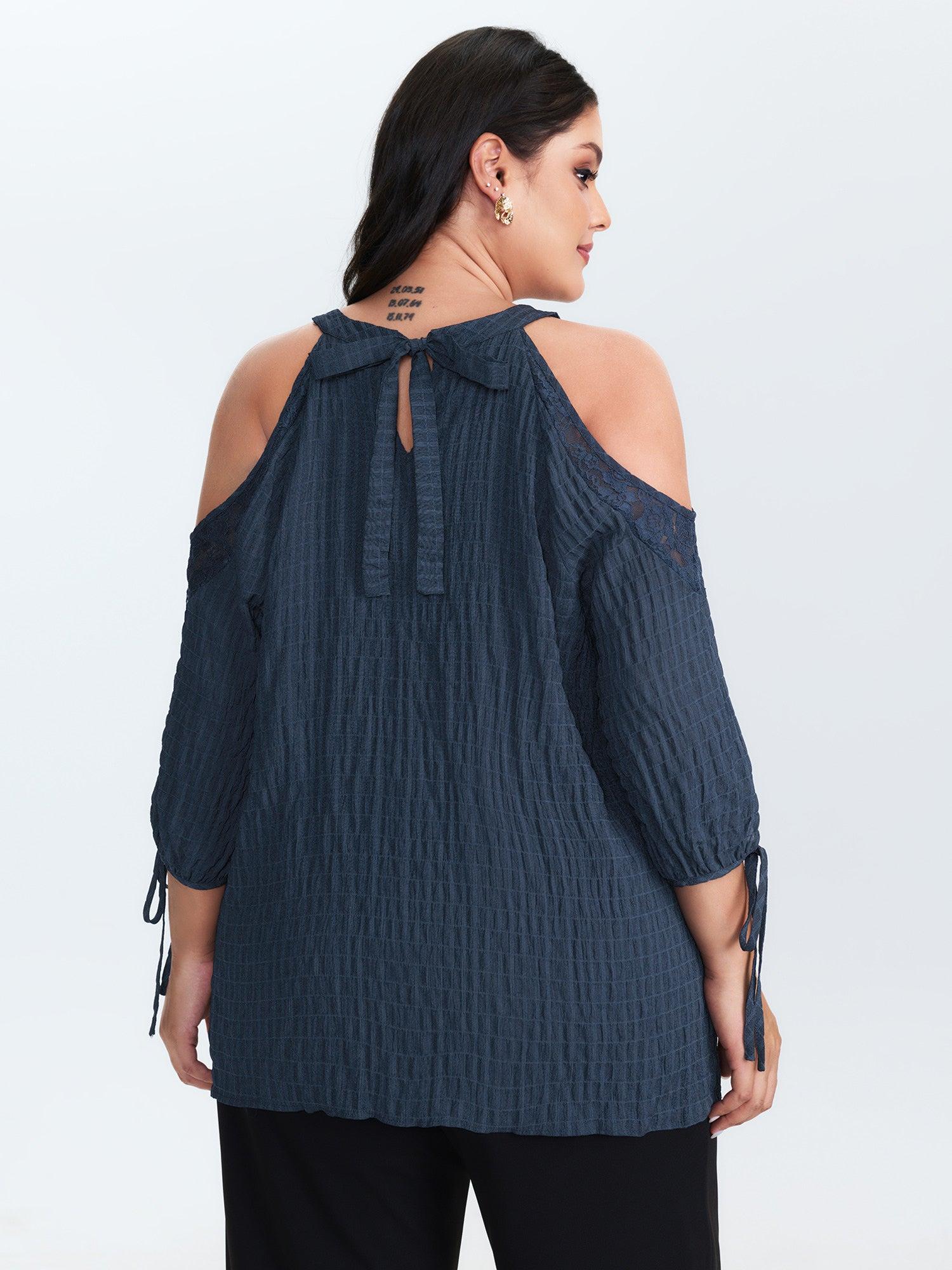 Shoulder Cut-Out Textured Back-Tie Blouse Female Product Image