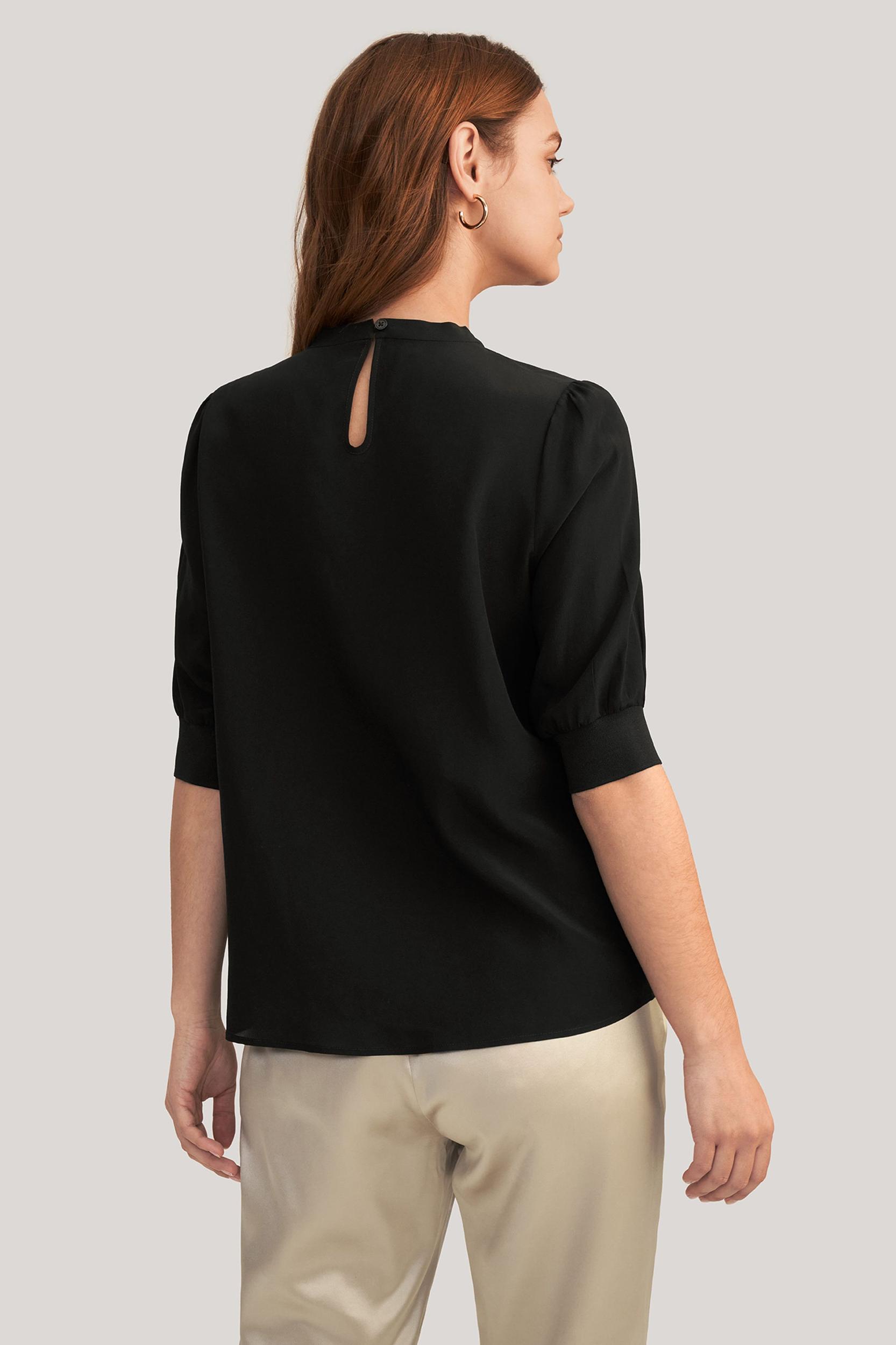 Elegant Casual Silk Tee With Rib Cuff Product Image