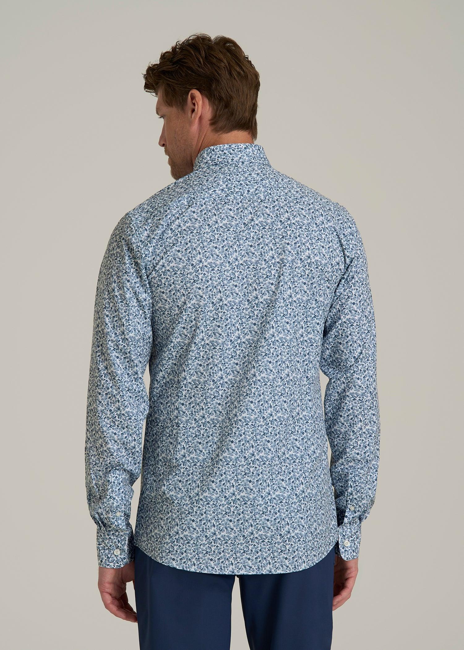 Traveler Stretch Dress Shirt for Tall Men in Blue Scattered Floral Male Product Image