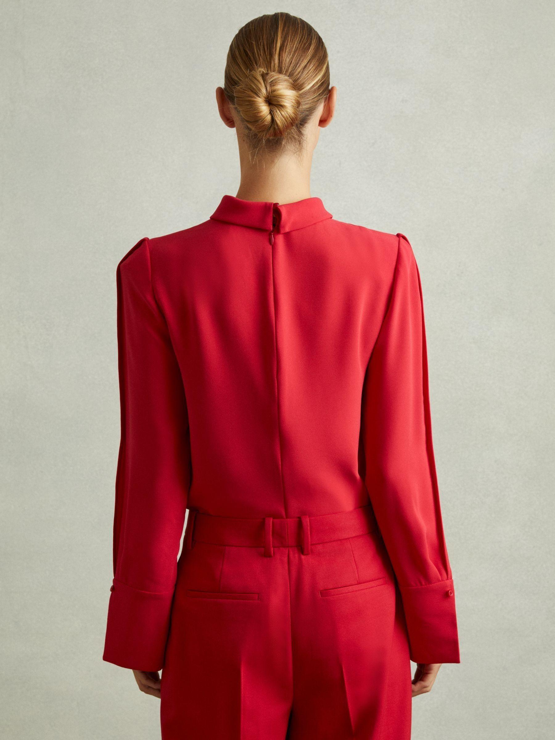 Removable Shoulder Pad Blouse in Red Product Image