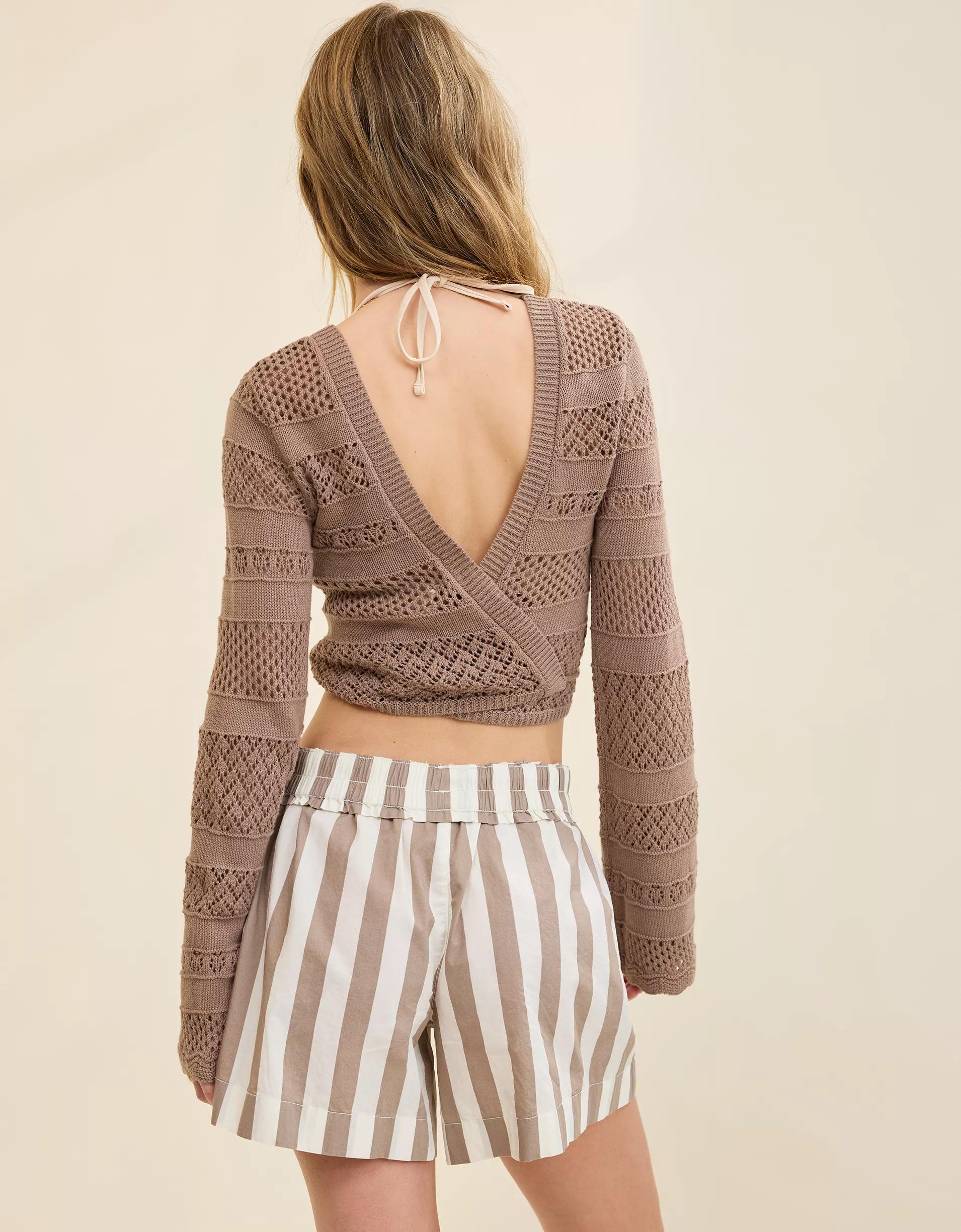 Aerie Reversible Crochet Wrap Sweater Product Image