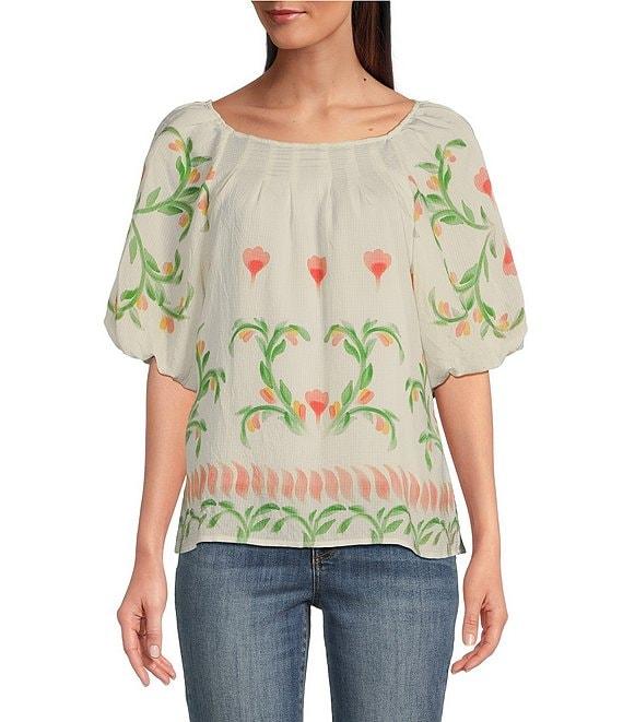 Tru Luxe Jeans Placed Floral Print Round Neck Short Sleeve Popover Top Product Image