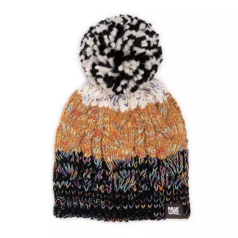 Women's MUK LUKS Colorblock Stripe Cable Beanie, Ebony Space Dye Marl Product Image