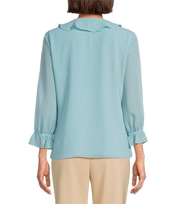 Investments Petite Size Riley Woven Cascading Ruffle V-Neck 3/4 Sleeve Top Product Image