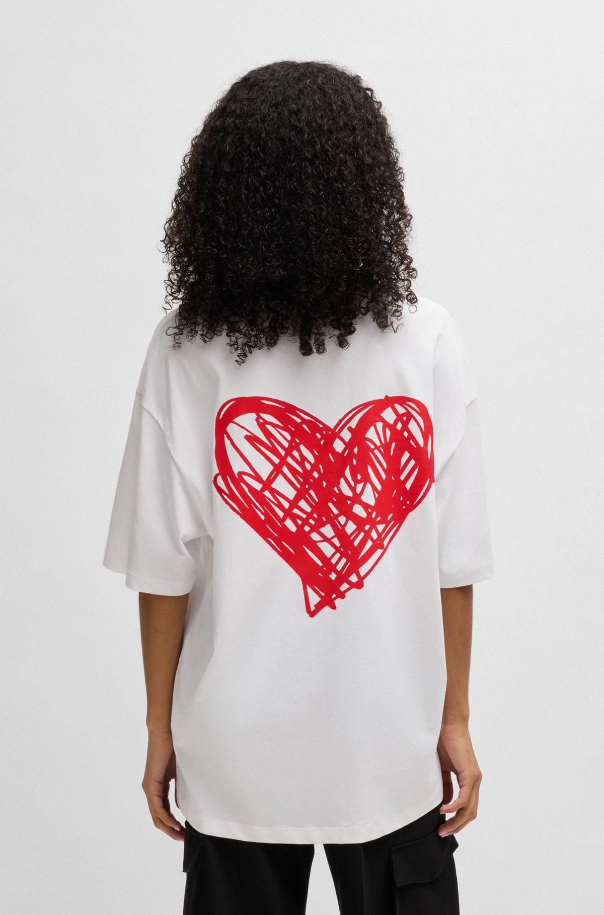 HUGO - Cotton-jersey T-shirt with heart artwork - White Product Image