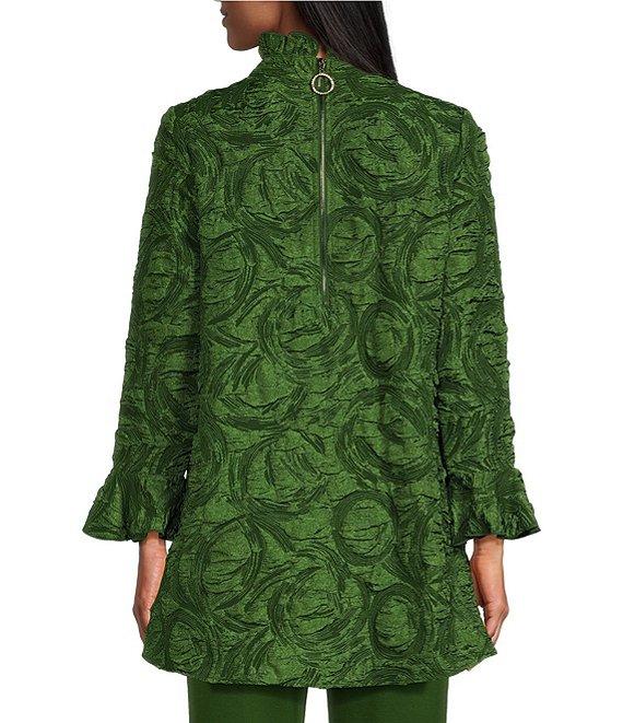 IC Collection Textured Woven Ruffle Mock Neck Long Sleeve Tunic Product Image