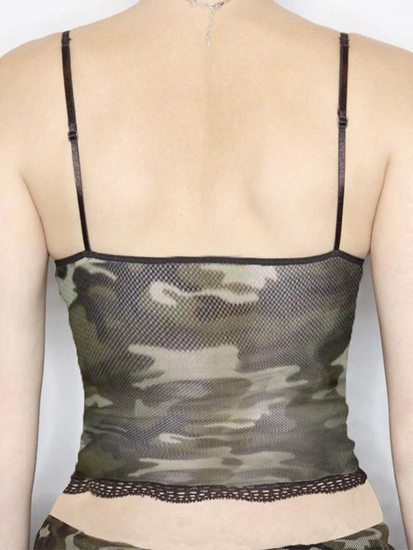 Mesh Printed Lace Stitching Cami Top Product Image