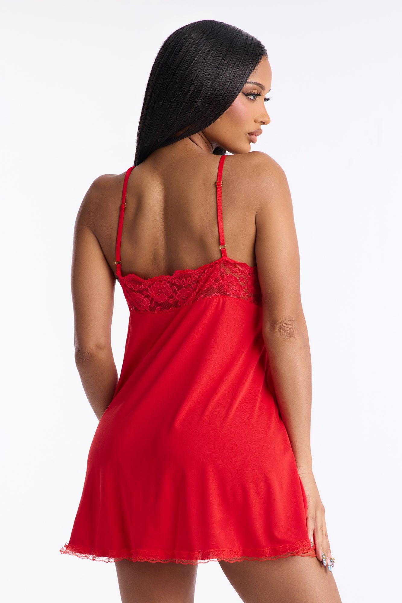 My World Sheer Lace Trim Babydoll - Red Female Product Image