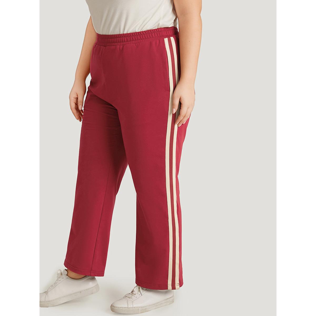 Two Tone Pocket Split Side Elastic Waist Sweatpants Scarlet Plus Size Women Casual Dailywear Contrast 18-20/2X Bloomchic Product Image